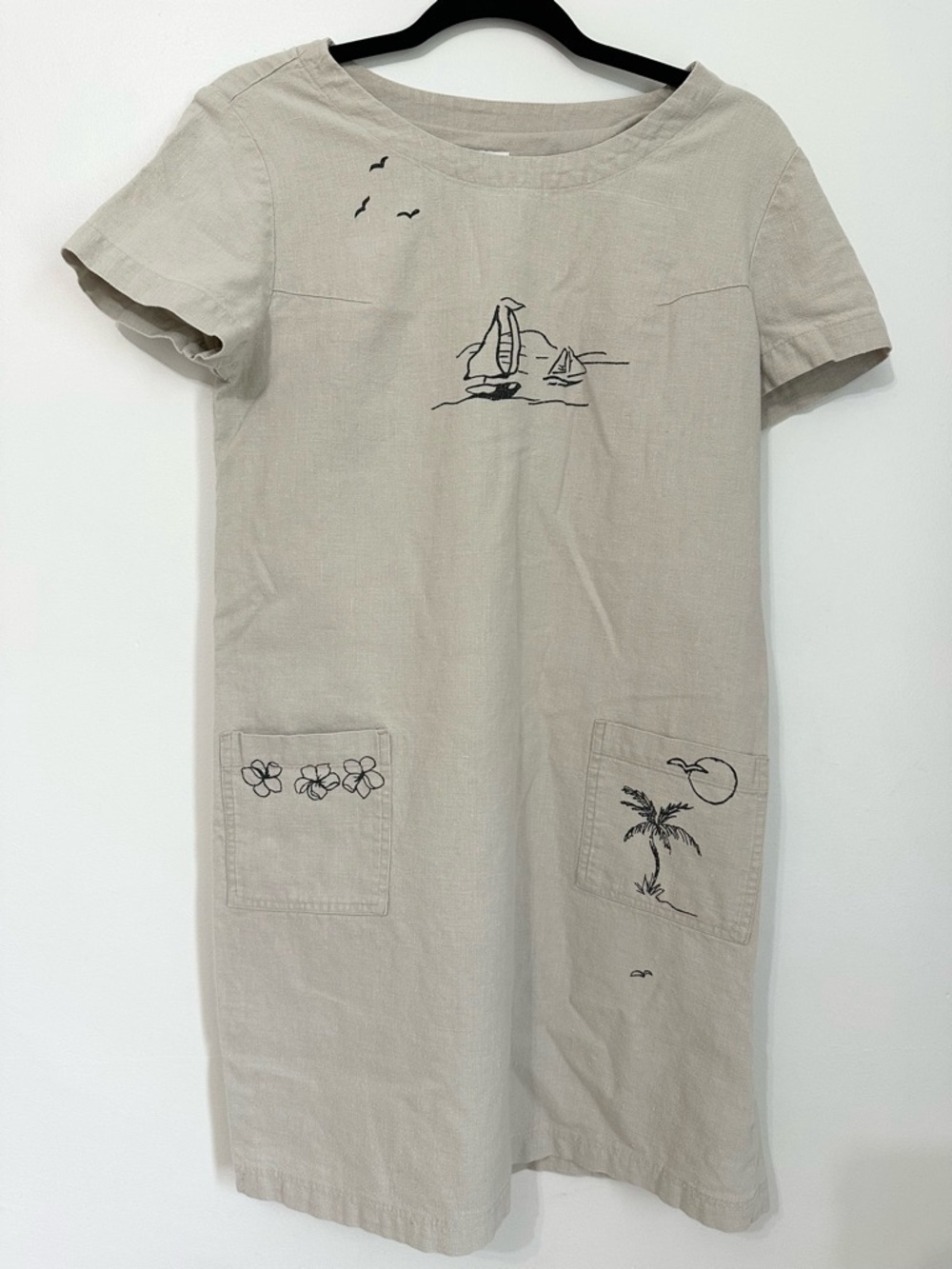 Vintage Y2K Christopher & Banks Sz 6 Linen Blend Sailboat Boat Midi Shift Dress